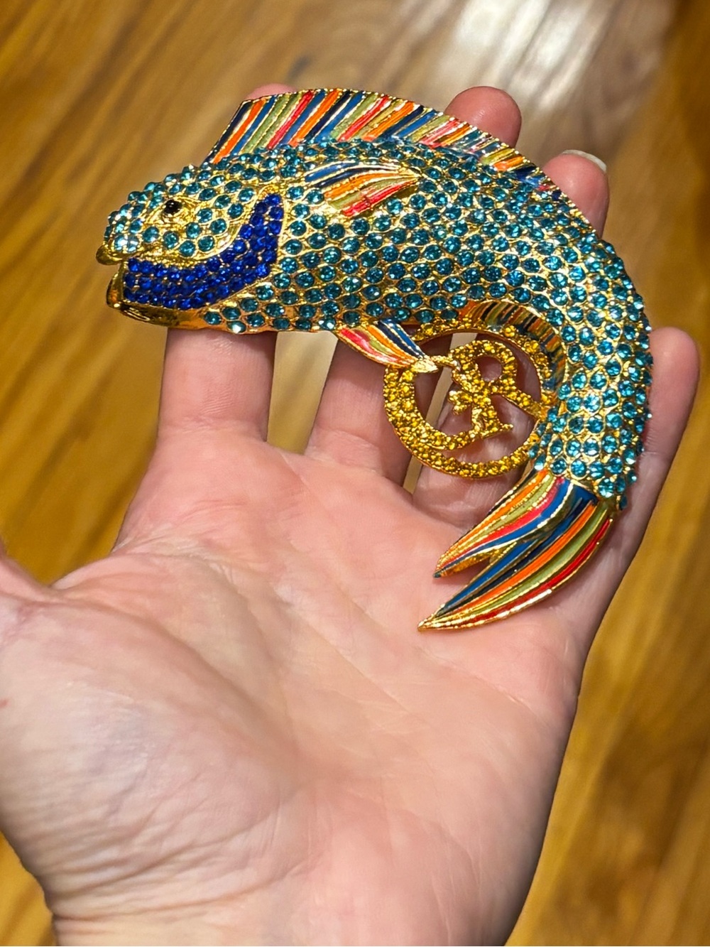 Jeweled large Blue Fish Brooch - Decorative Pet Fish Accessory